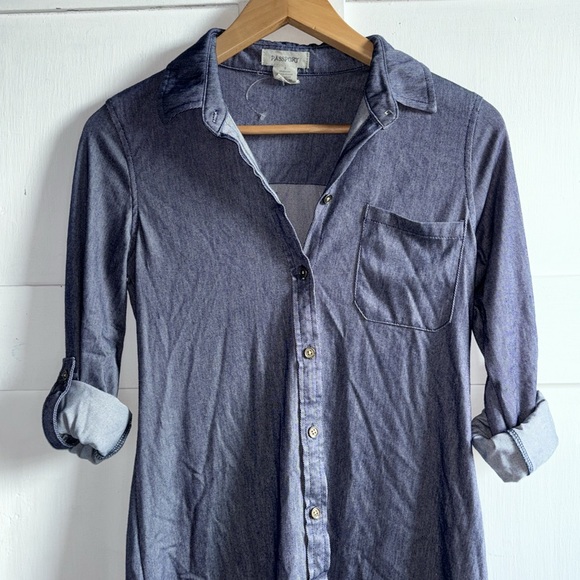 Casual Blue Lightweight Button Down Mini Dress Cute Roll Up Long Sleeves Small - Picture 4 of 10